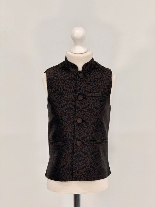 Boys Banarsi Brown Black Waistcoat