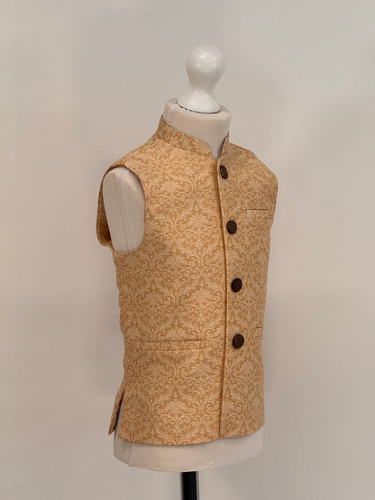 Boys Banarsi Peach Cream Waistcoat