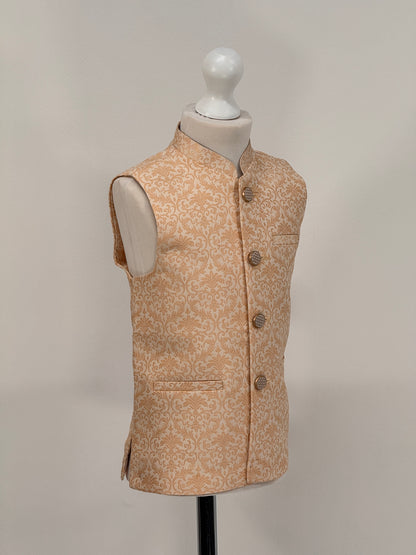 Boys Banarsi Cream Peach Waistcoat