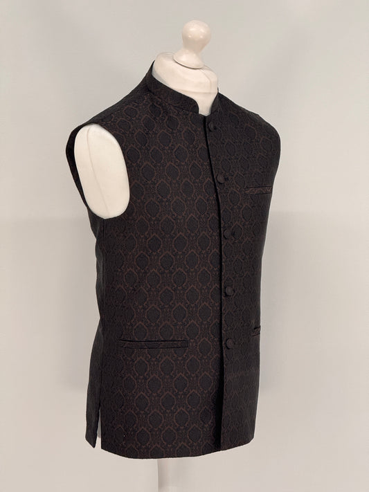 Men's Banarsi Brown Black Diamond Waistcoat