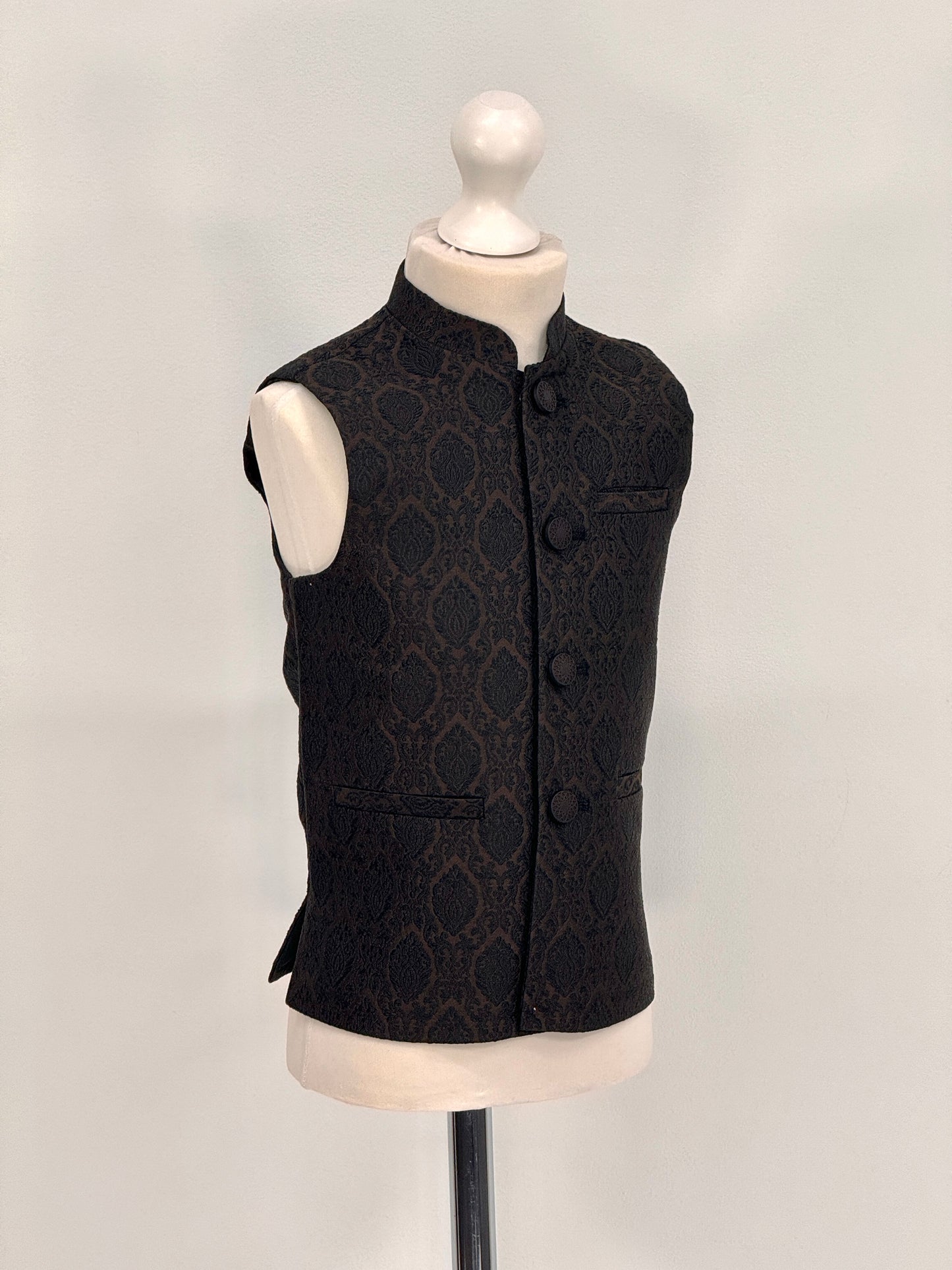 Boys Banarsi Brown Black Diamond Waistcoat