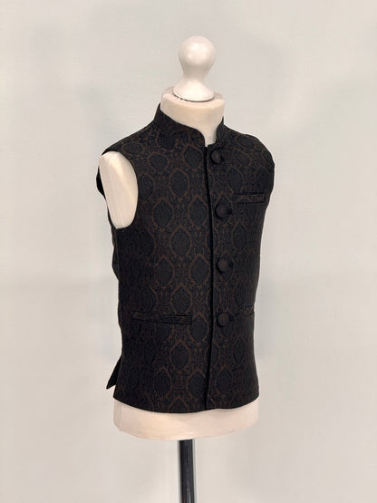 Boys Banarsi Brown Black Diamond Waistcoat