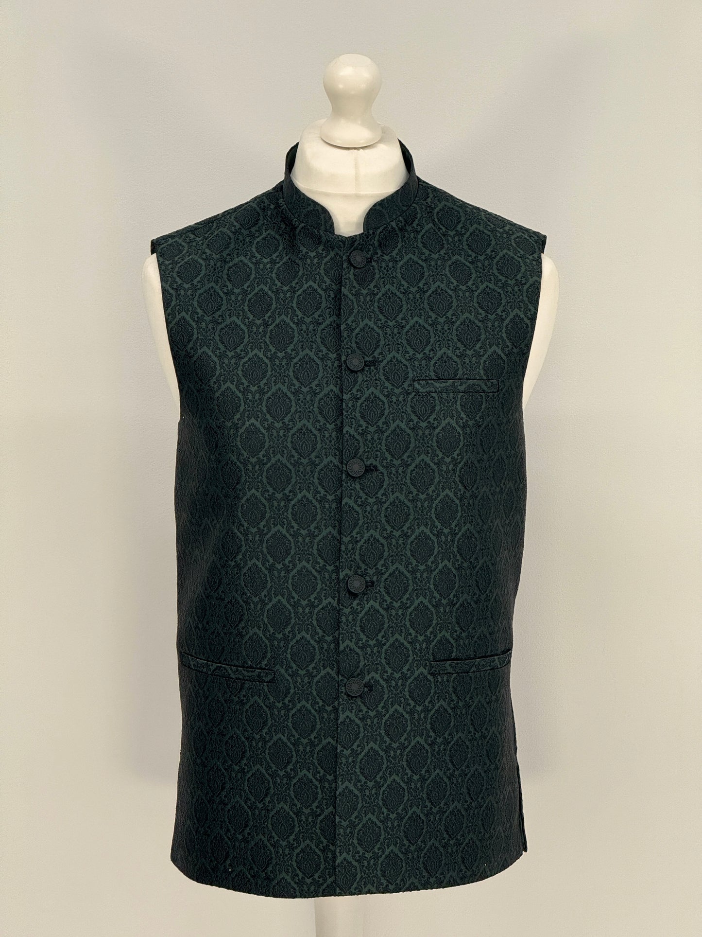 Men's Banarsi Green Black Diamond Waistcoat