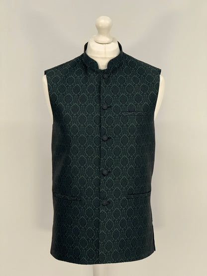 Men's Banarsi Green Black Diamond Waistcoat