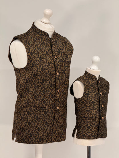 Men's Banarsi Bronze Black Waistcoat