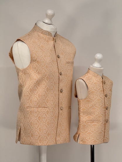 Boys Banarsi Cream Peach Waistcoat