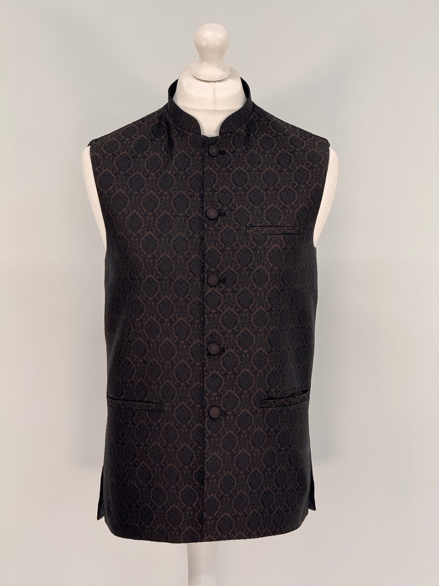 Men's Banarsi Brown Black Diamond Waistcoat