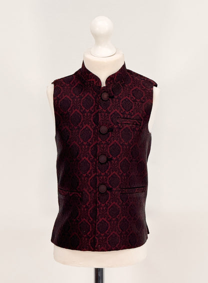 Boys Banarsi Maroon Black Diamond Waistcoat