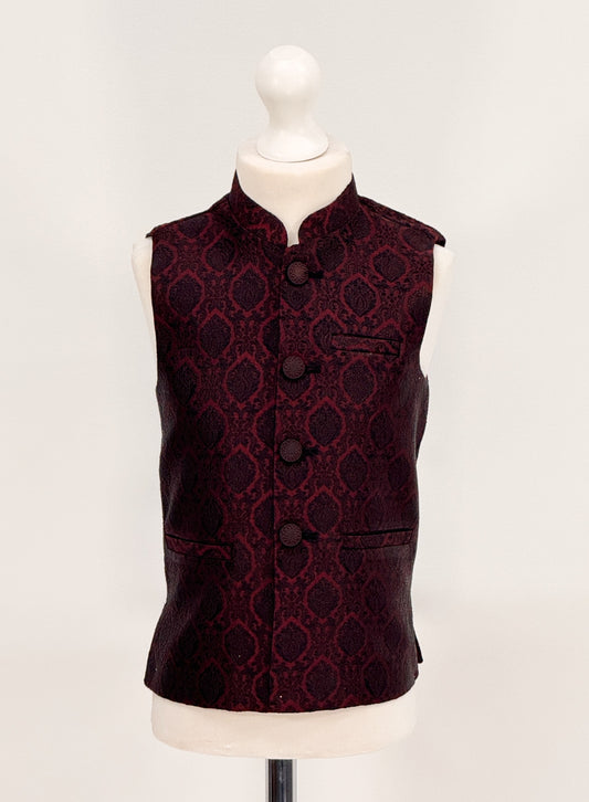 Boys Banarsi Maroon Black Diamond Waistcoat
