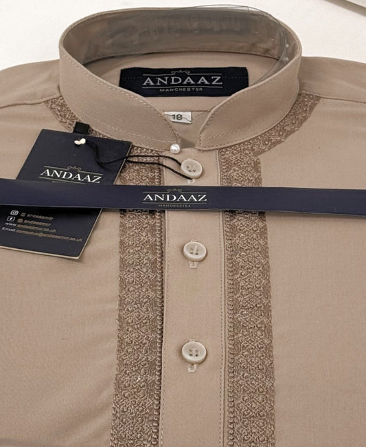 Boys Shalwar Kameez Beige 3 with Piyala Embroidery