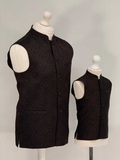 Boys Banarsi Brown Black Waistcoat