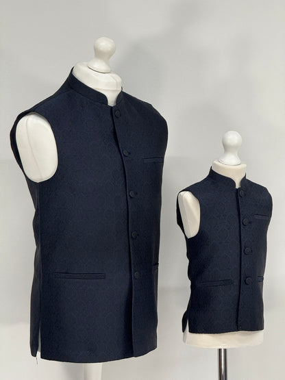 Boys Banarsi Navy Black Diamond Waistcoat