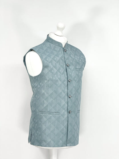 Men's Aztec Design Light Teal Jamawar Waistcoat