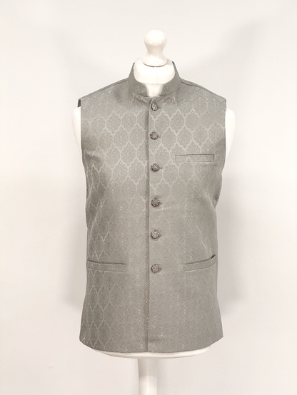 Men's Silver Diamond Design Jamawar Waistcoat