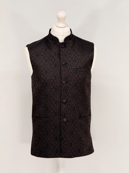 Men's Banarsi Brown Black Waistcoat