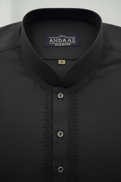 Charcoal Kameez Collar Detail - Rounded