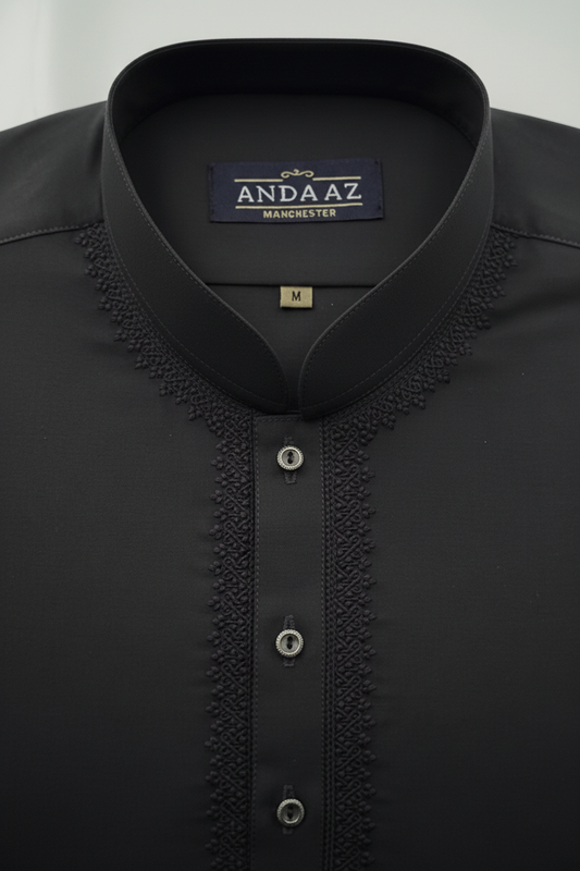 Charcoal Kameez Collar Detail - Rounded