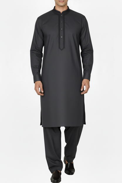 Charcoal Shalwar Kameez Front with Embroidery