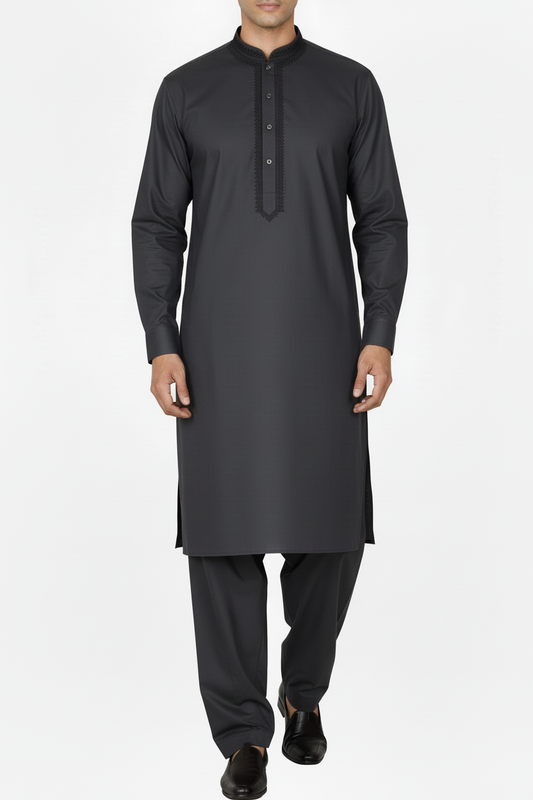 Charcoal Shalwar Kameez Front with Embroidery