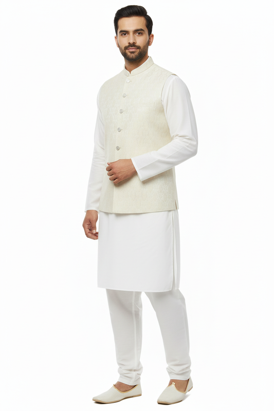 Cream Diamond Waistcoat Men's Three-Quarter