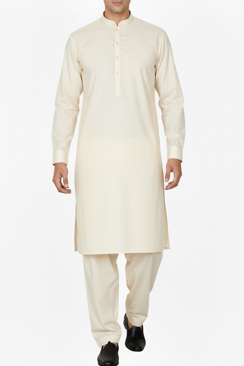 Men's Premium Shalwar Kameez Plain - Cream