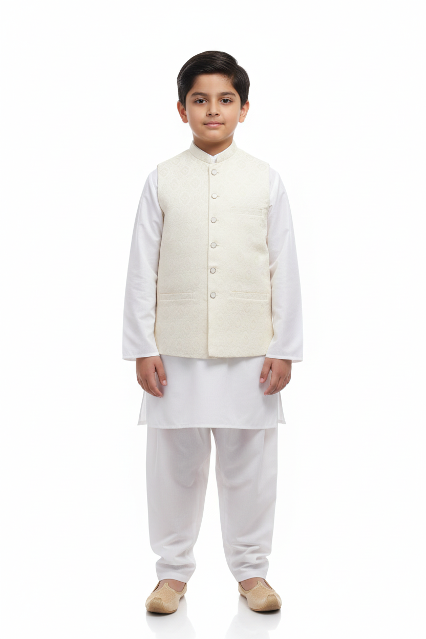 Cream Waistcoat Boy Front Pose