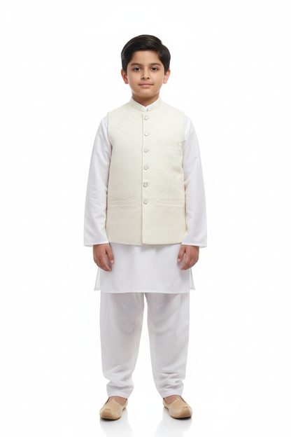 Cream Waistcoat Boy Front Pose