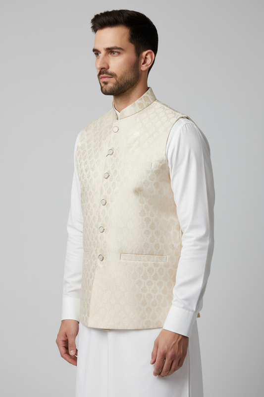 Cream waistcoat front-side angle