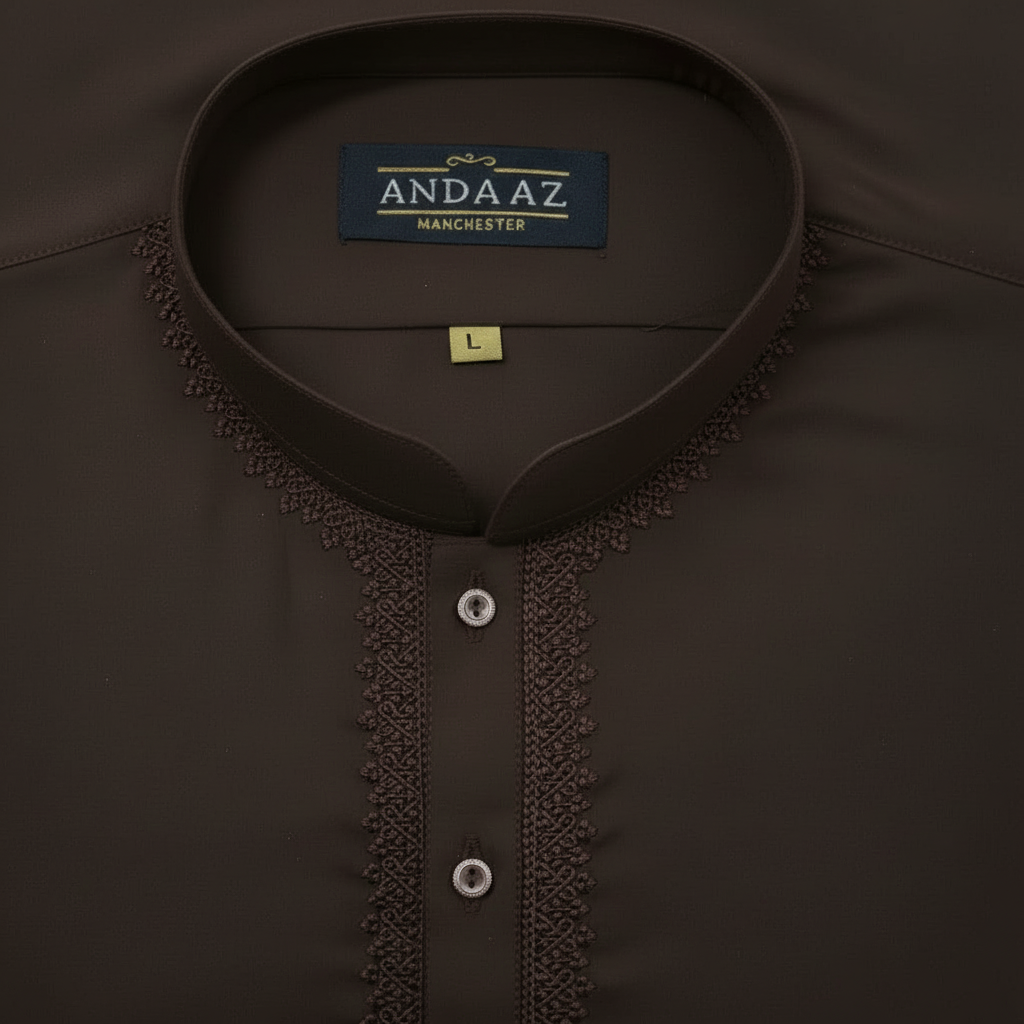 Dark brown kurta collar close-up