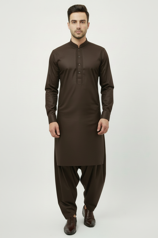 Dark brown shalwar kameez front view
