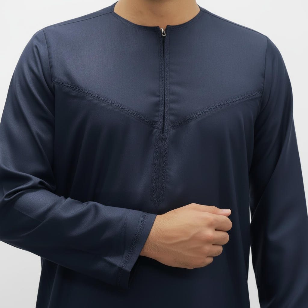 Dark Navy Zayd Thobe Close-up