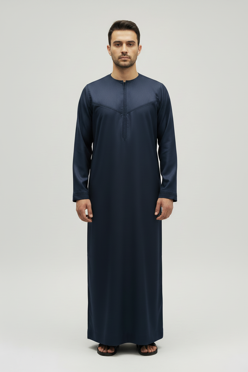 Dark Navy Zayd Thobe Front View - Matched