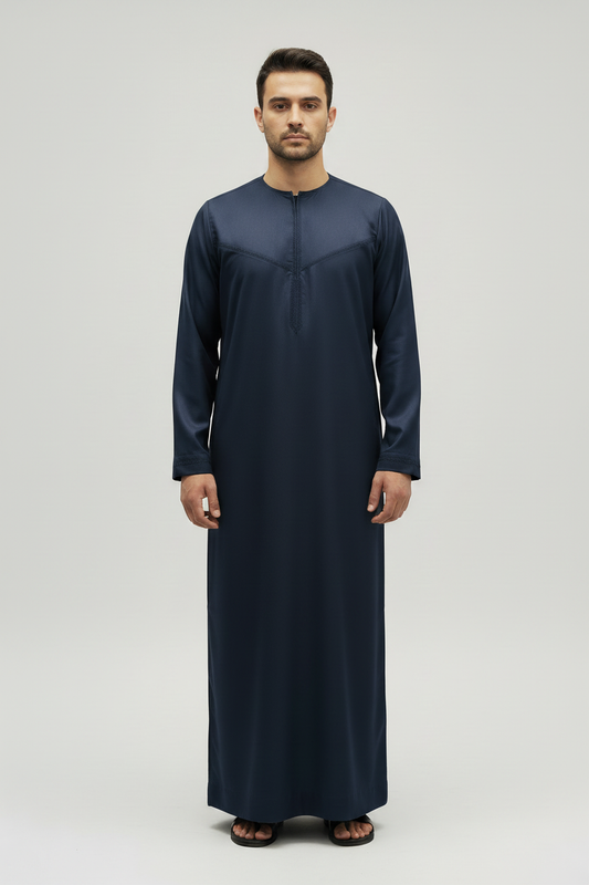 Dark Navy Zayd Thobe Front View - Matched