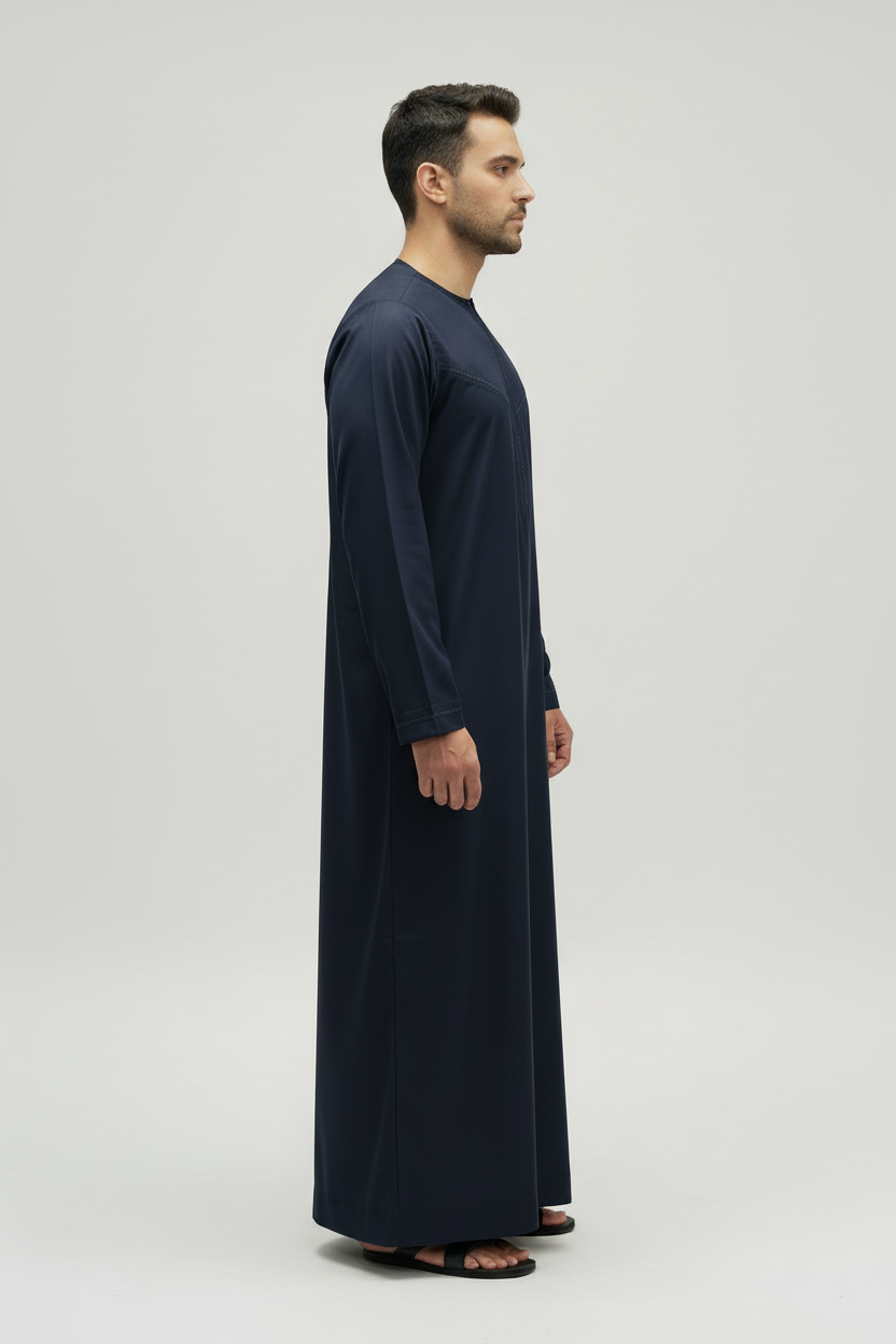 Dark Navy Zayd Thobe Side View - Matched