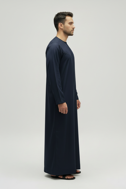 Dark Navy Zayd Thobe Side View - Matched