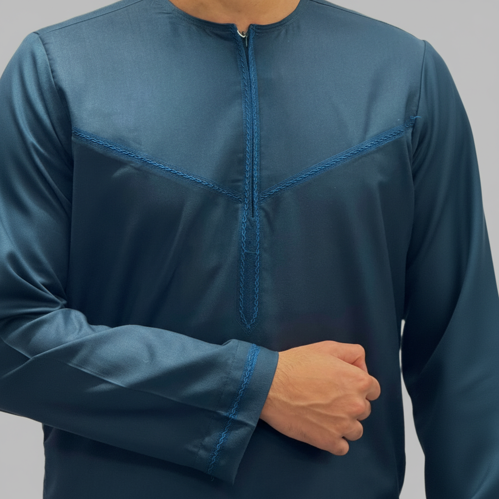 Dark Teal Zayd Thobe Close-up