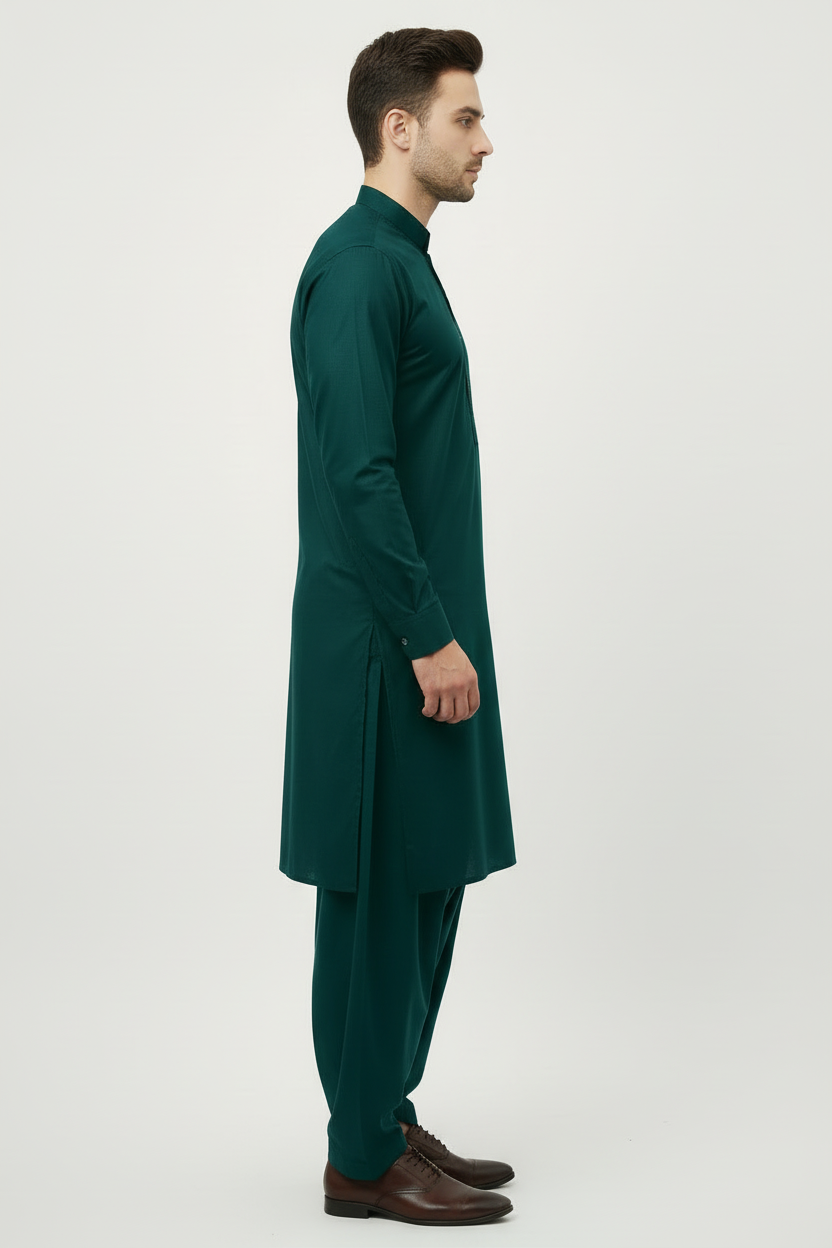 Darker teal shalwar kameez side view