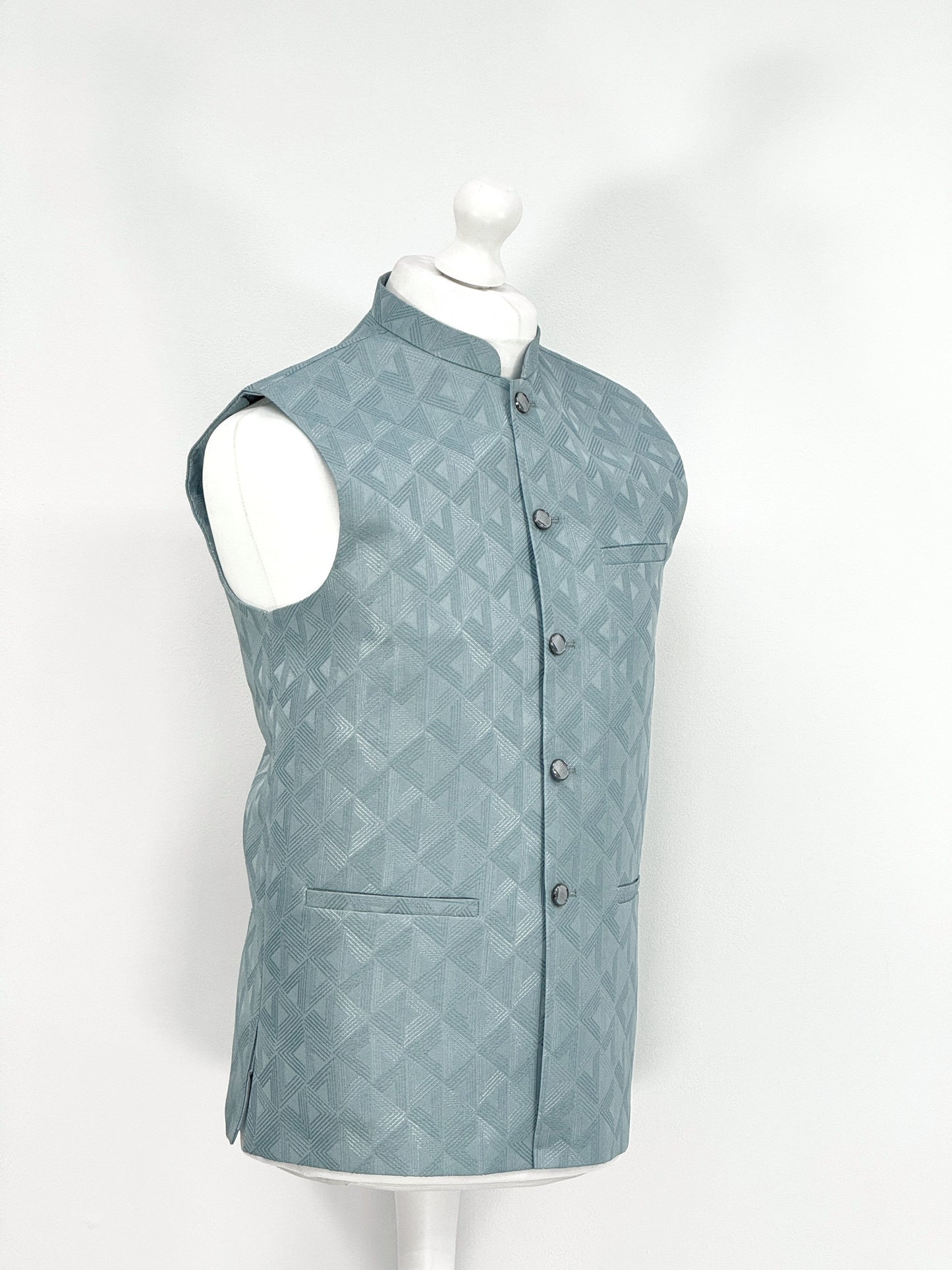 Men's Aztec Design Light Teal Jamawar Waistcoat