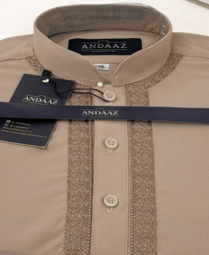 Boys Shalwar Kameez Beige 3 with Piyala Embroidery
