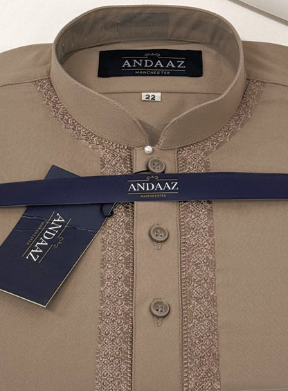 Boys Shalwar Kameez Beige 5 with Piyala Embroidery