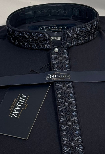 Boys Shalwar Kameez Navy 1 Placket Embroidery