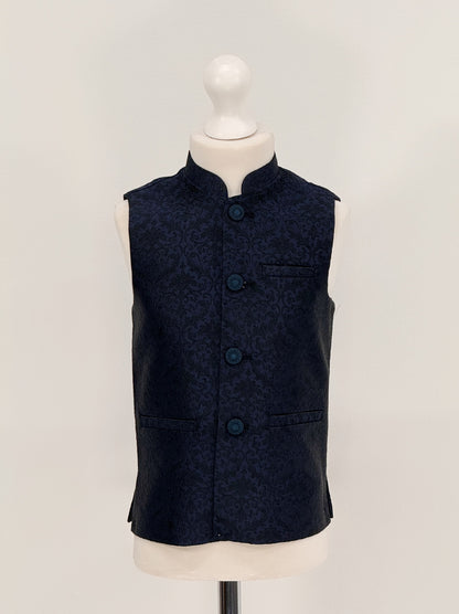 Boys Banarsi Navy Black Waistcoat