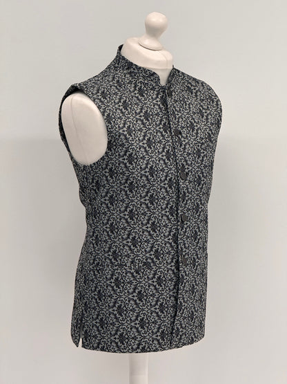 Men's Banarsi Grey Black Waistcoat