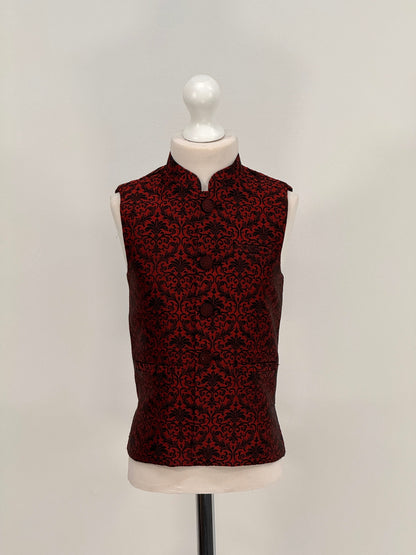 Boys Banarsi Red Black Waistcoat