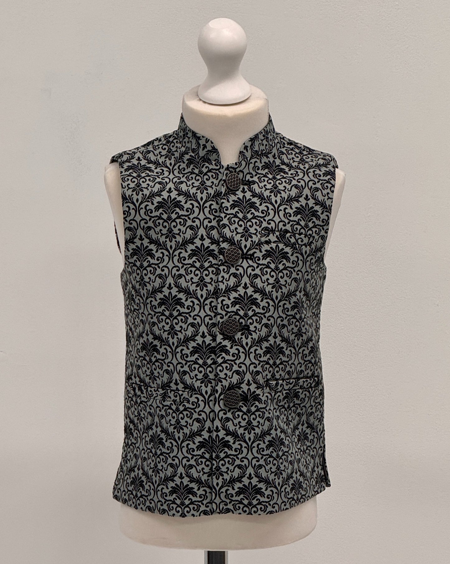 Boys Banarsi Grey Black Waistcoat