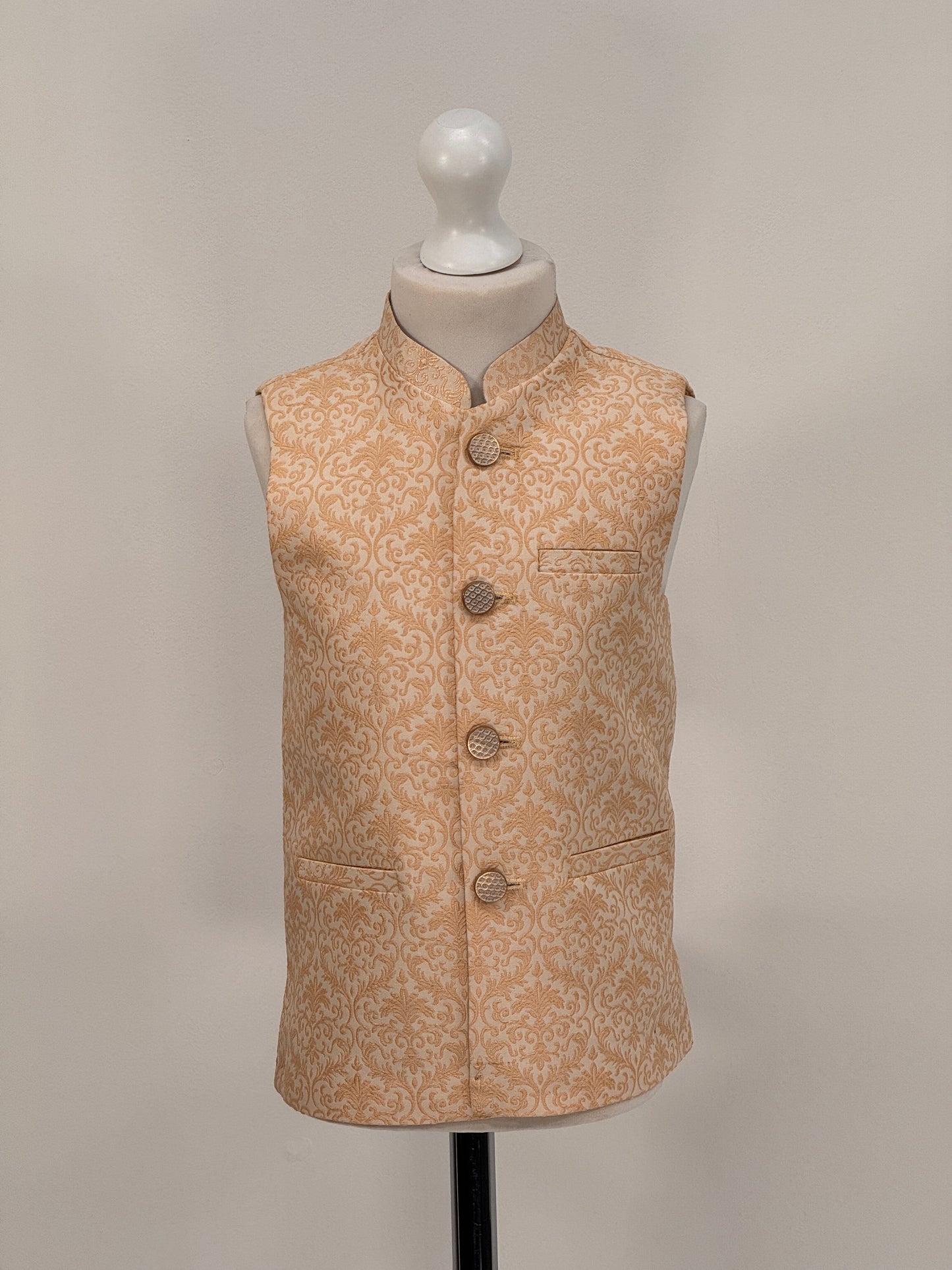 Boys Banarsi Cream Peach Waistcoat