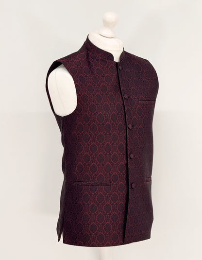 Men's Banarsi Maroon Black Diamond Waistcoat