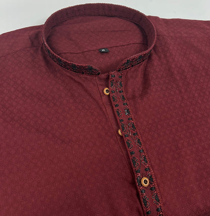 Boys Maroon 5 Kurta with Placket Embroidery