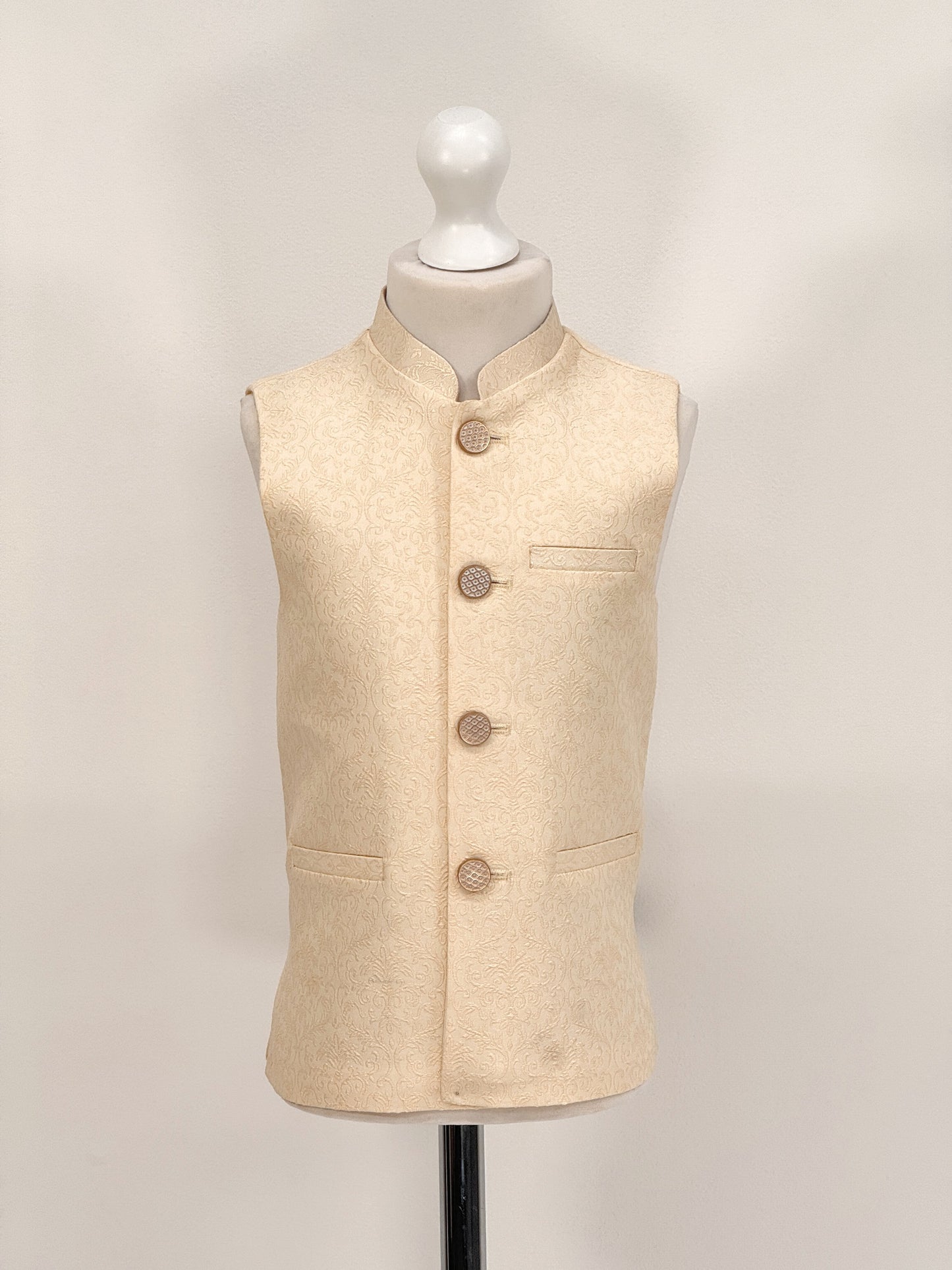 Boys Banarsi Cream Waistcoat