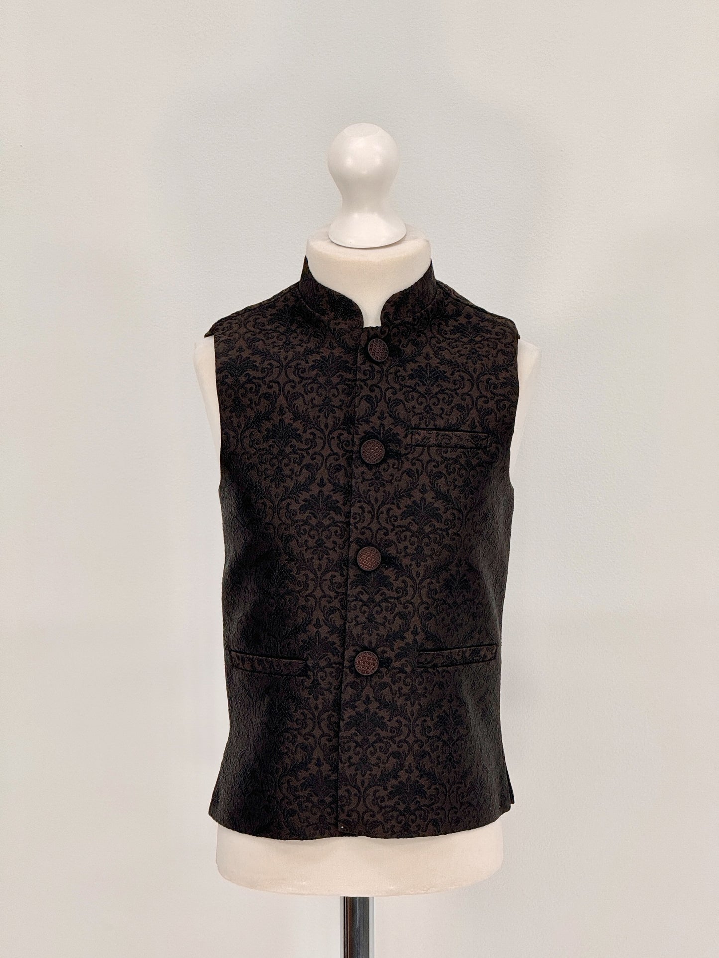 Boys Banarsi Brown Black Waistcoat